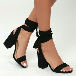 Alta Black Suede Lace Up Heels